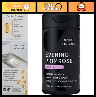 Evening Primrose Oil 500mg Cold-Pressed, Non-GMO, Gluten & Soy Free, 240 Softgel