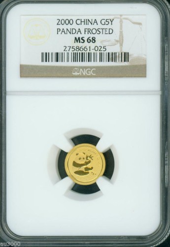 2000 FROSTED 5Y GOLD PANDA 1/20 Oz. 5-YUAN YN NGC MS68 MS-68 CHINA