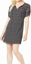 Maison Jules Womens Midi Shirt Dress Polka Dot Puff Sleeves Multi Dots Size 6