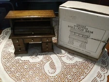 Vintage Dollhouse Miniature Roll Top Desk - Wooden, 5 drawers-Concord in Box