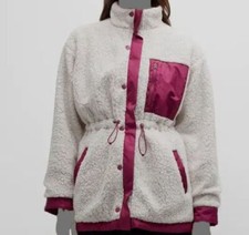 $298 Monrow Women's White/purple Reversible Sherpa Lined Jacket Coat Size S