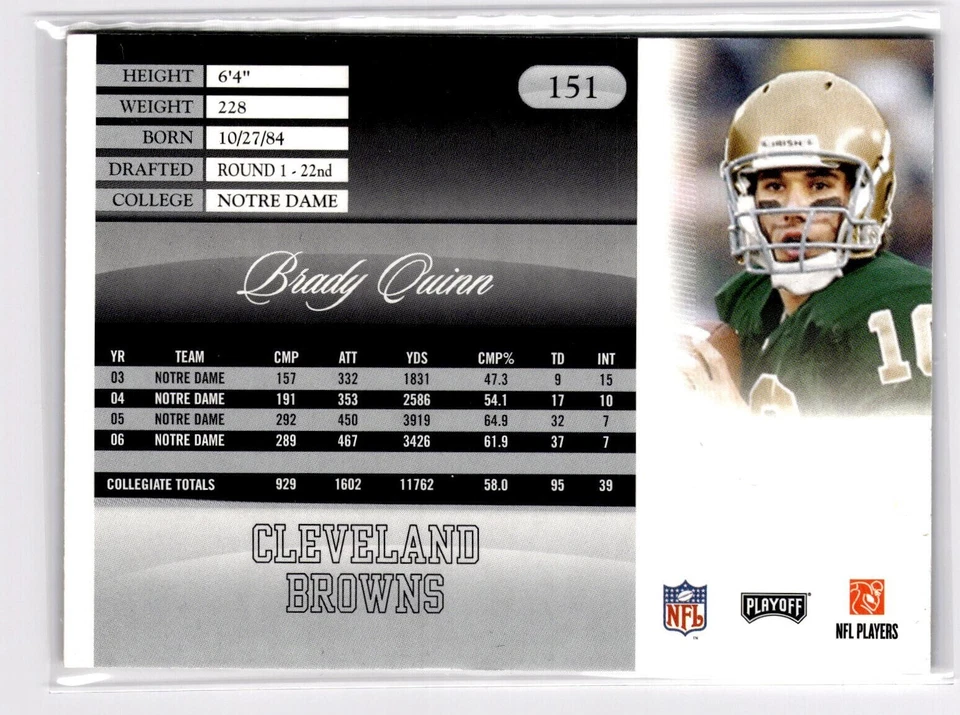 2007 Playoff Prestige Xtra Points Brady Quinn #151 Parallel Rookie Browns  - Image 2 of 3