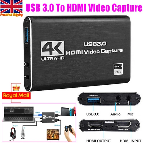 UK 4K Audio Video Capture Card To USB 3.0 HDMI Video Capture Device Full HD - Picture 1 of 16