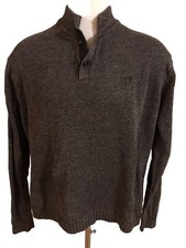 Chaps Pullover XL Men Sweater Brown Henley 3 Button Cotton w/ elbow patches