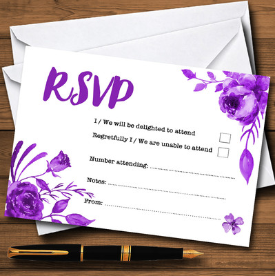 Cadbury lila & weiß Aquarell Blumen personalisierte RSVP Karten