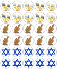 Happy Hanukkah Cupcake Toppers Edible Icing Wafer Decor Party Religious Dreidel