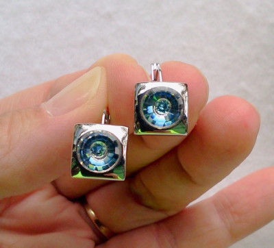 PRECIOSA Brand Montana Blue Lever Back Crystal Earrings made in Czech