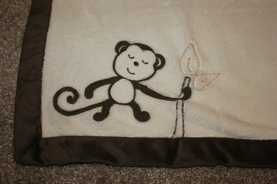 Nojo Cream Ivory Brown Monkey Baby Blanket Infant Boys Soft Fleece Lovey RARE - Image 3 of 4