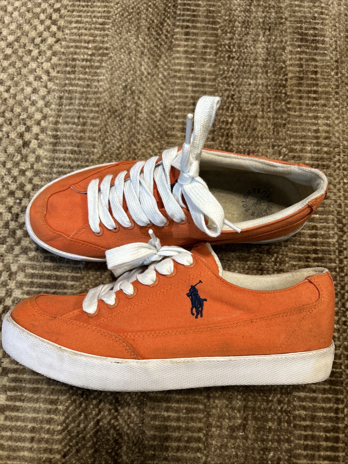Polo Ralph Lauren sneaker in tela da uomo taglia 8 scarpe stringate pony arancione