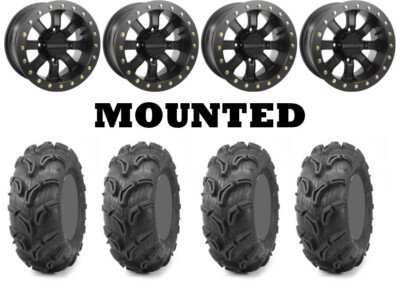 Kit 4 Maxxis Zilla Tires 27x10-14 on Raceline A71B Mamba Beadlock Black FXT