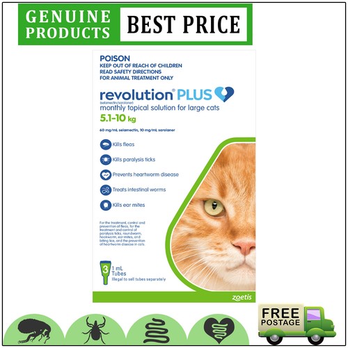 Revolution Plus for Cats 3,6,12 Doses Heartworm treatment 5 to 10 Kg GREEN - Picture 3 of 5