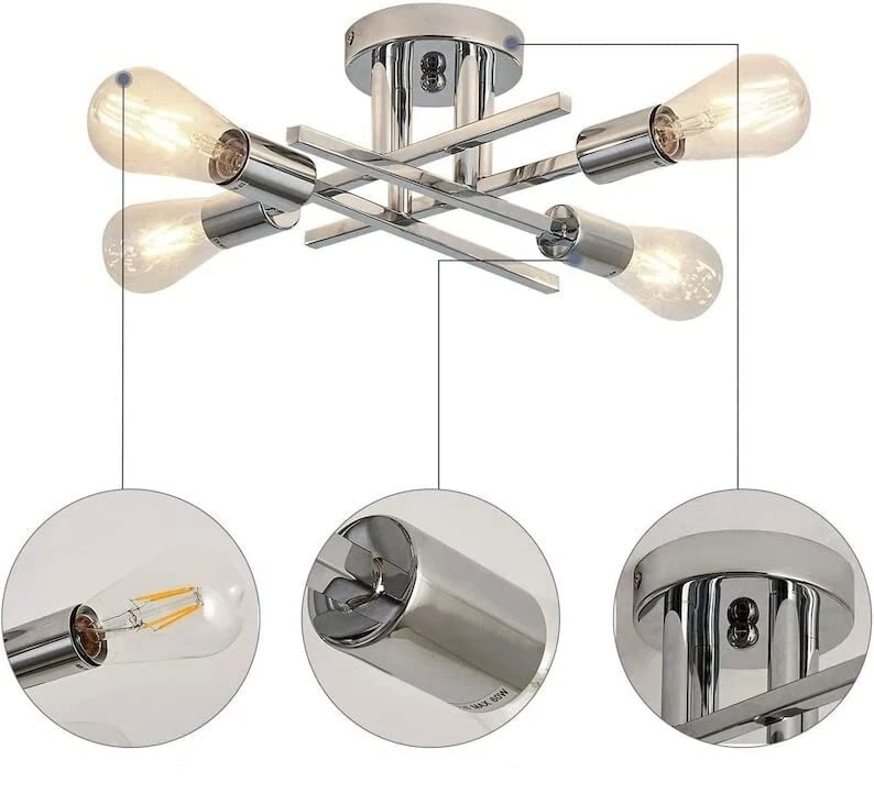 Lampadario Sputnik - Lampada a sospensione in nichel a 4 luci - metà secolo -... - Immagine 2 di 4