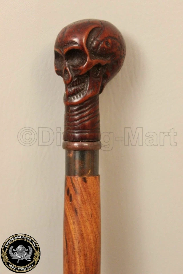 Antiguo Bastón de Caminar Mango de Calavera Cabeza Hueso Bastón Mango Bastón Lote de 5 Foto 4 de 4