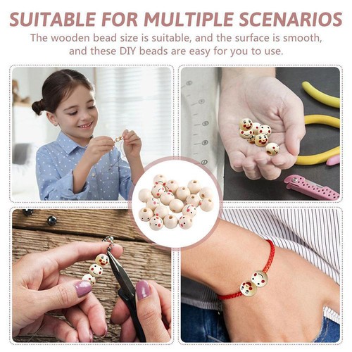 100Pcs Wooden Beads 20mm Natural Wood Beads DIY Wooden Ball with Face^ - Bild 11 von 12