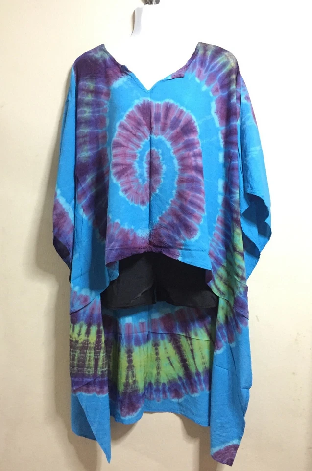 New boho unique Tie Dye spiral kimono sleeve rayon handmade top blouse casual  - Image 2 of 4