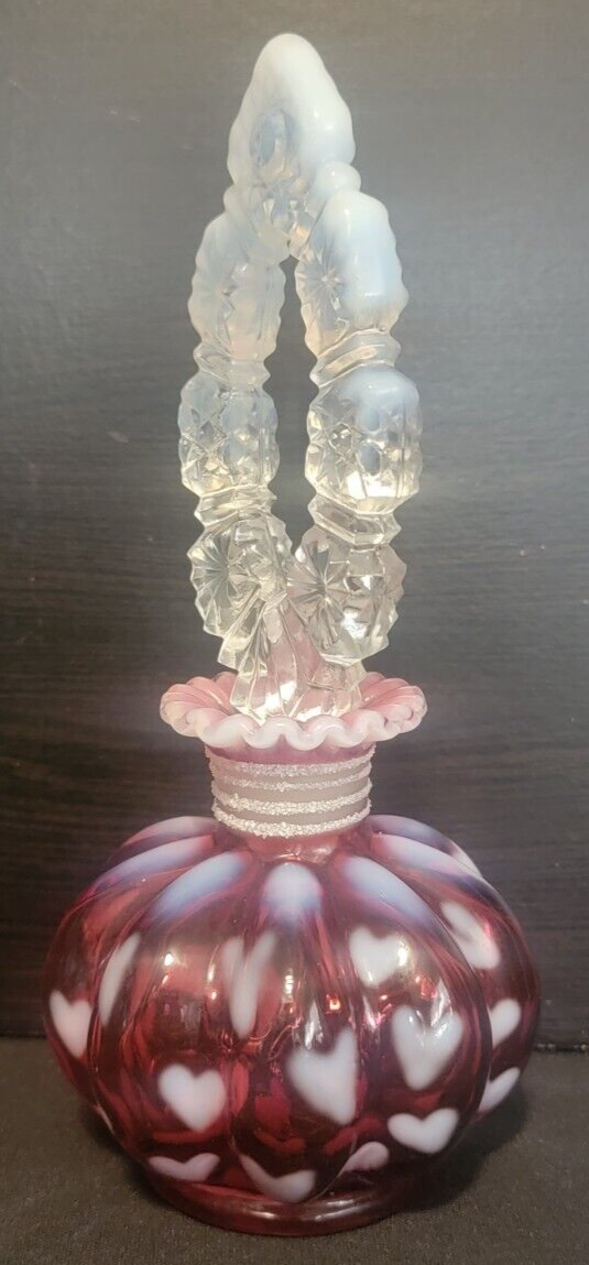 Fenton 1992 Cranberry Opalescent Heart Optic Perfume Bottle 6580 w