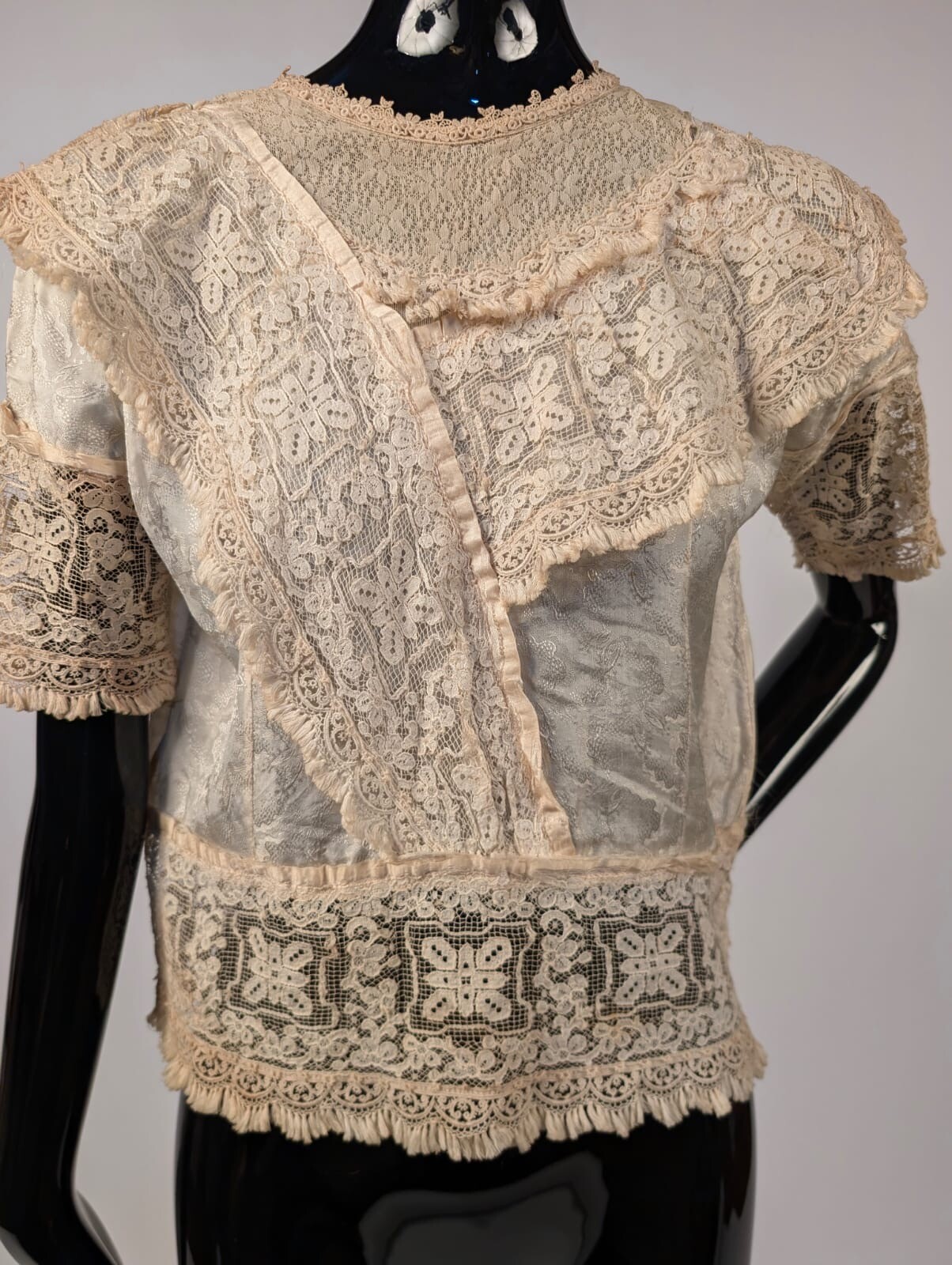 SWEET EDWARDIAN ASYMETTRICAL SILK + LACE BLOUSE 