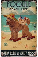 Poodle Beach Life Dog Garage Man Cave Tin Metal Signs Home D cor 8x12
