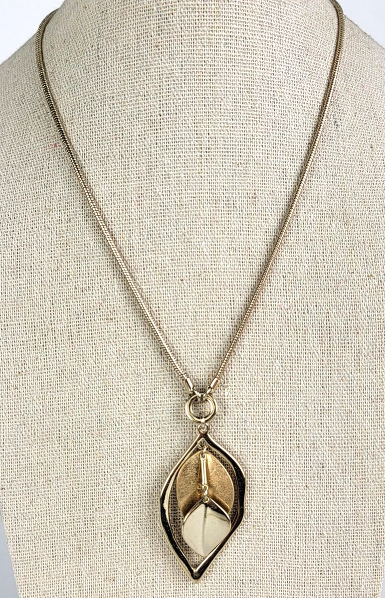 Kenneth Cole Jewelry Leaf Pendant Necklace Gold Silver Two Tone Metal 19 in
