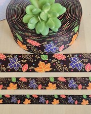 3/8, 5/8, 7/8  1.5" 1 YD Gold Trim Leaf Grosgrain Ribbon Maple Leaves Fall