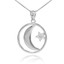 thumbnail 1 - 14k White Gold Crescent Moon with Diamond Star Islamic Pendant Necklace