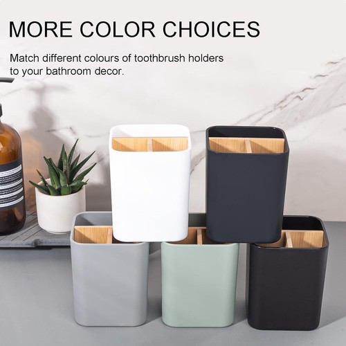 Black Bamboo Bathroom 3 Slots Counter Organizer Electric Toothbrushes Holder - Picture 5 of 6