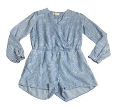 Anthropologie Cloth  Stone Chambray Romper Women S Blue Floral Tencel Wrap Boho