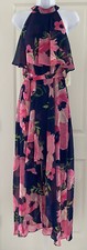 Eliza J Halter Neck Ruffle Floral Print Maxi Dress With Asymmetrical Hem Size 6