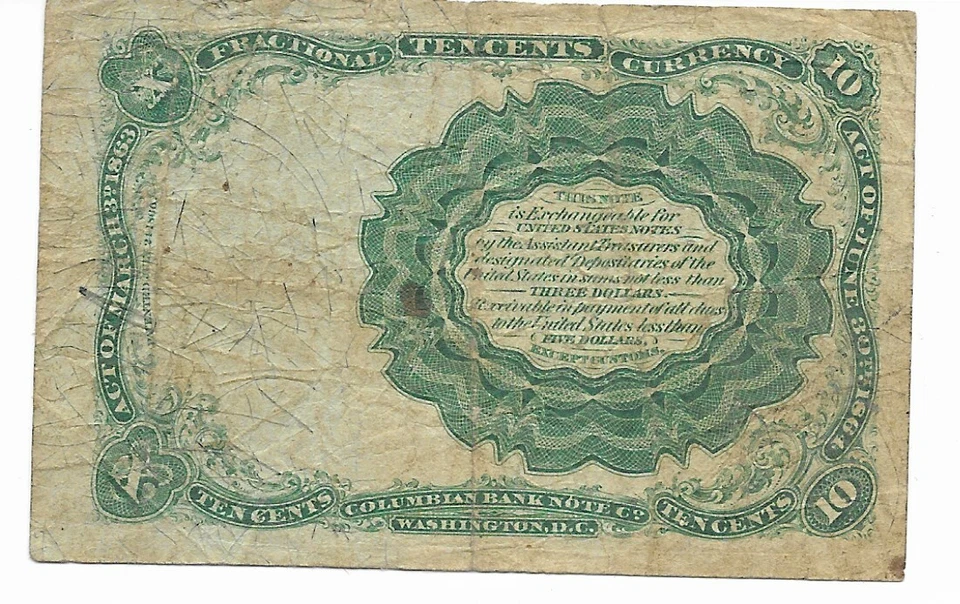 10 Cents 5th Issue Red Seal US Fractional Short Key Currency FR1265 Ten Cents - Image 2 of 3