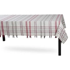Market Tablecloth Plaid Red White Tassels Entertaining Party Tag Oblong 60 x 84