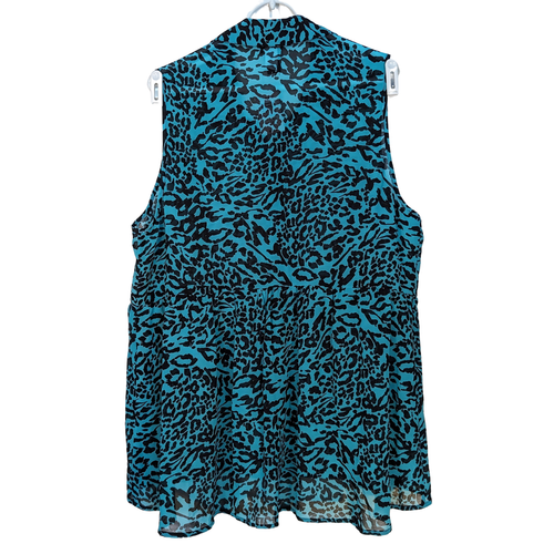 Torrid Blouse 1X Blue Black Leopard Print Sleeveless Button Up Shirt Pocket NWT - Picture 2 of 5