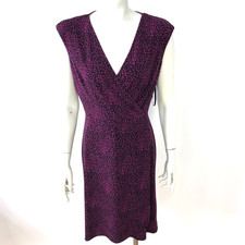 Ann Taylor 6 Faux Wrap Women's Above Dress All Over Print Black Pink