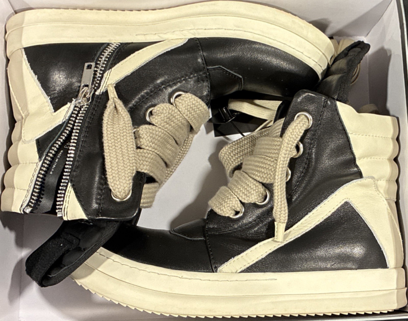 Rick Owens Geobasket Black White Leather High Top Sneakers Lace Up