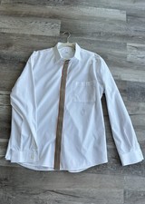 Burberry Men's XXL White Cotton Dress Shirt Striped Placket Pocket Long Sleeve