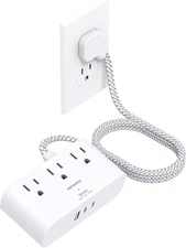 Flat Plug Power Strip 6 Ft, HANYCONY Ultra Thin Extension 6 White 