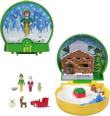 Polly Pocket ELF Compact Playset Inc Buddy The Elf, Santa & Pappa Elf Figuren