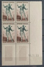 BLOC COIN DATÉ 4 TIMBRES FIGARO N° 957 NEUF** LUXE 1953