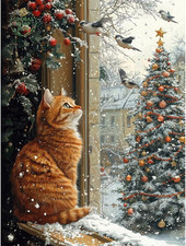 Cat Paint by Numbers Kit for Adults,Winter Painting by Numbers,Diy Acrylic Paint