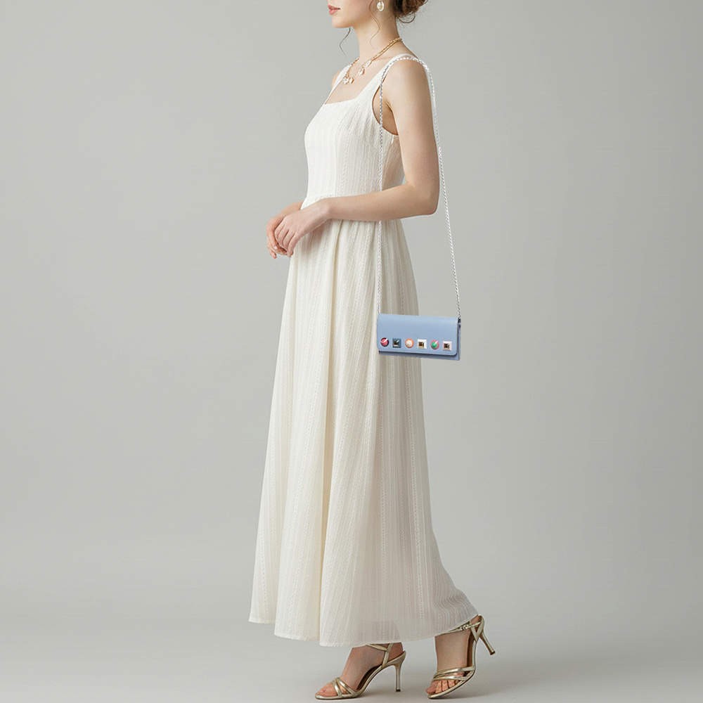 Fendi Studded Light Blue Leather Wallet On Chain thumbnail 2