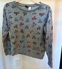 H M Divided Gray Graphic Print Crewneck Long Sleeve Pullover Sweatshirt XS