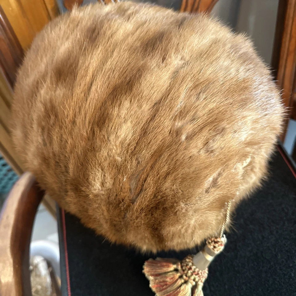 Antique Genuine Mink Fur Hand Warmer Muff Striped Victorian - Image 3 of 4