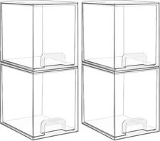 7.6" H Clear Stackable Storage Drawers , 4 Pack Plastic Organizers Bins