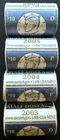 2003-D, 2004-P, 2005-D, & 2005-P Rolls Of Kennedy Half Dollar Coins