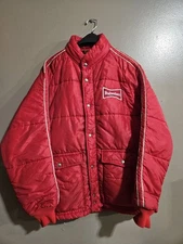 Vintage 70s Swingster Budweiser Puffer Quilted Red Jacket Medium USA Made