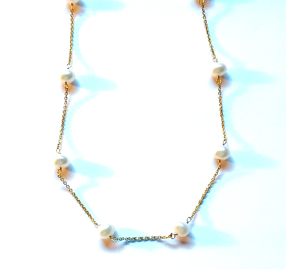 Винтажный 14K золото и жемчуг станции ожерелье - Изображение 3 из 4