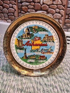 Vintage 9" Souvenir Plate ARKANSAS Gold Trim