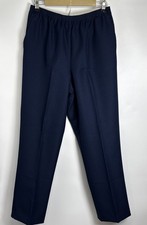 Alfred Dunner Women  s Pull On Dress Pants Sz 12 Navy Blue Elastic Waist Pockets