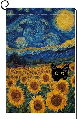 Summer Sunflower Cat Garden Flag 12X18 Vertical Double Sided Blue Sky Welcome Fa