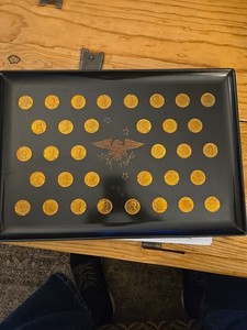 Vintage Couroc Tray President Gold Tone Inlaid Coins G Washington To JFK W/LABEL