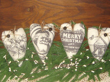 Rustic Farmhouse Christmas 4 Hearts Handmade Gift Wreath Accents Tree Ornaments